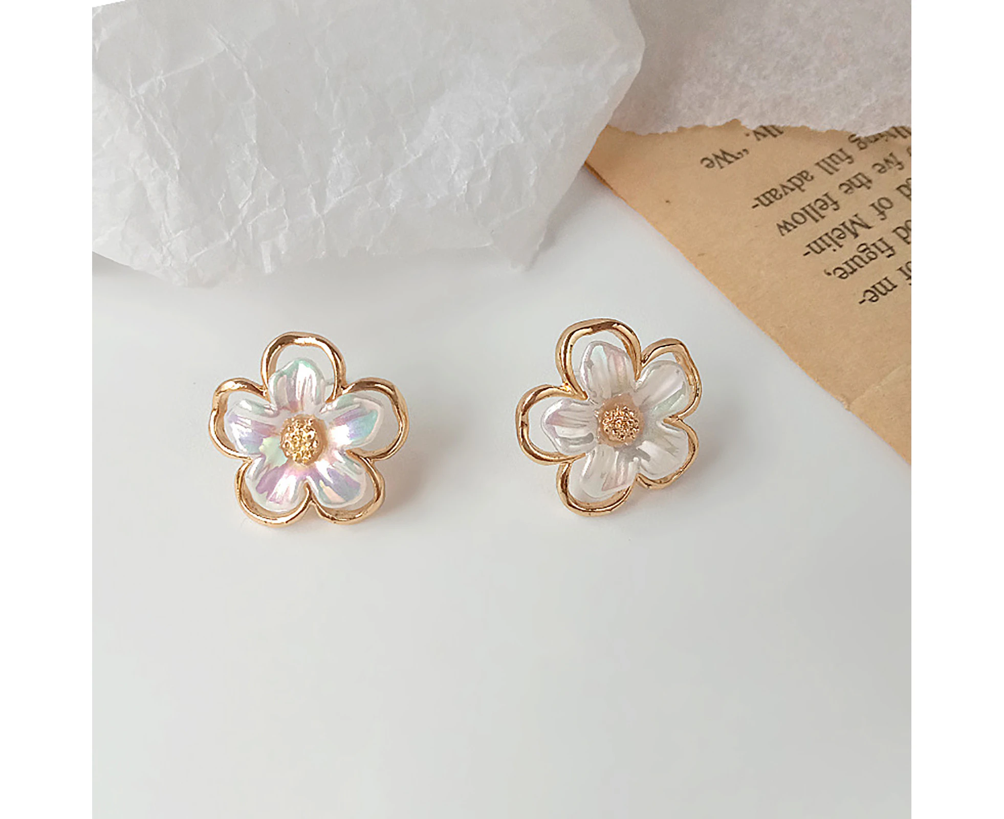 1 Pair Beautiful Flower Shape All-match Sweet Ear Stud Earring Jewelry Accessory-Golden - Golden