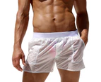 Breathable Swim Trunks Soft Beachwear See-through Design Swimming Pants Water Sports Clothing  White