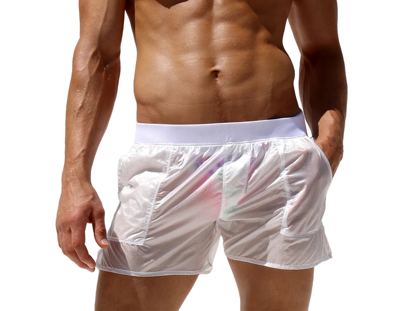 Breathable Swim Trunks Soft Beachwear See-through Design Swimming Pants Water Sports Clothing  White