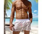 Breathable Swim Trunks Soft Beachwear See-through Design Swimming Pants Water Sports Clothing  White