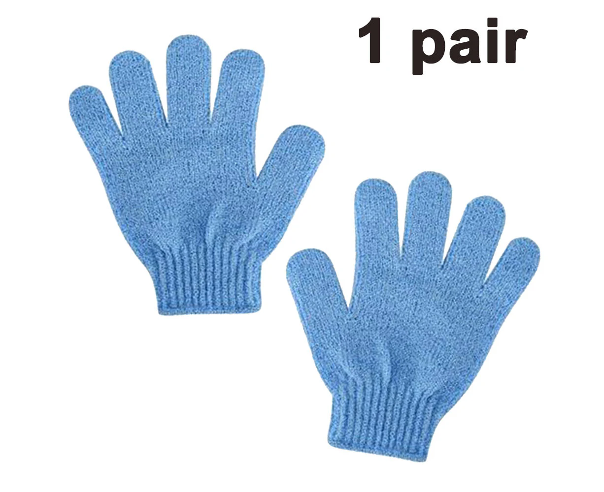 Exfoliating Dual Texture Bath Gloves for Shower, Spa, Massage and Body Scrubs, Dead Skin Cell Remover, Gloves with Hanging Loop (1 Pair Glove) - Blue