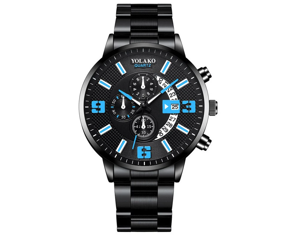 reloj hombre Mens Fashion Business Watches Men Business Casual Stainless Steel Quartz Watch Man Calendar Clock relogio masculino - Steel Black Blue