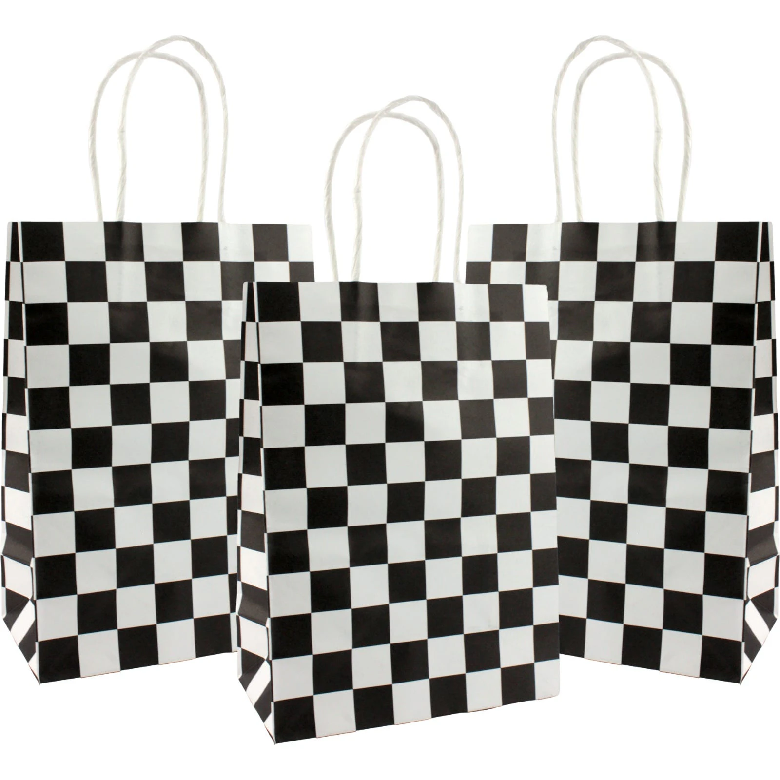 Black and White Checkered Paper Gift Bags (Pack of 4)