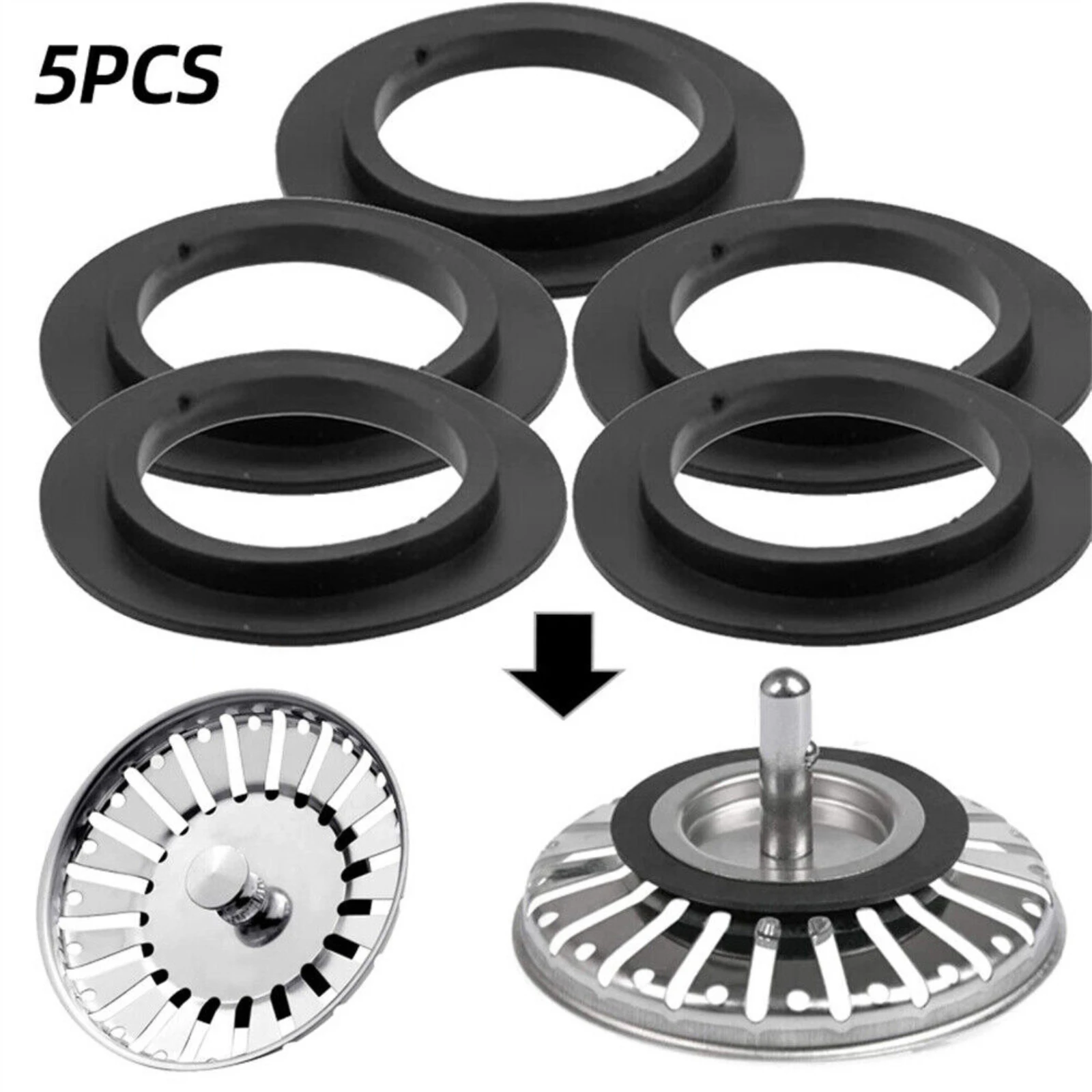 Sink Strainer Washer Seal Ring 5pcs Soft PVC For Kitchen Repair Easy Install B