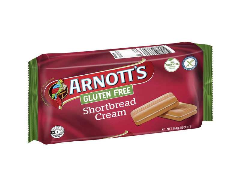 Arnotts Gluten Free GF Shortbread Cream Biscuits Pack 144g