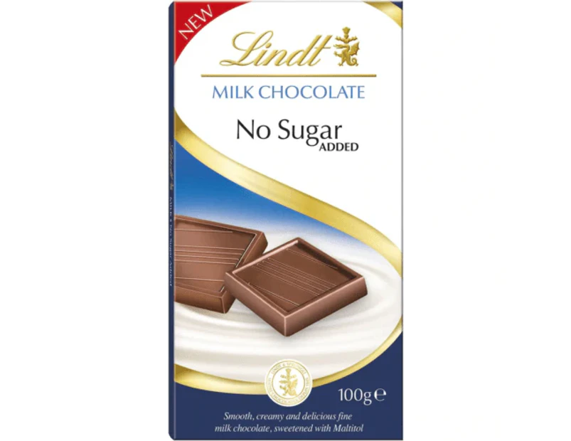Lindt Milk No Sugar Added Chocolate Block 100g
