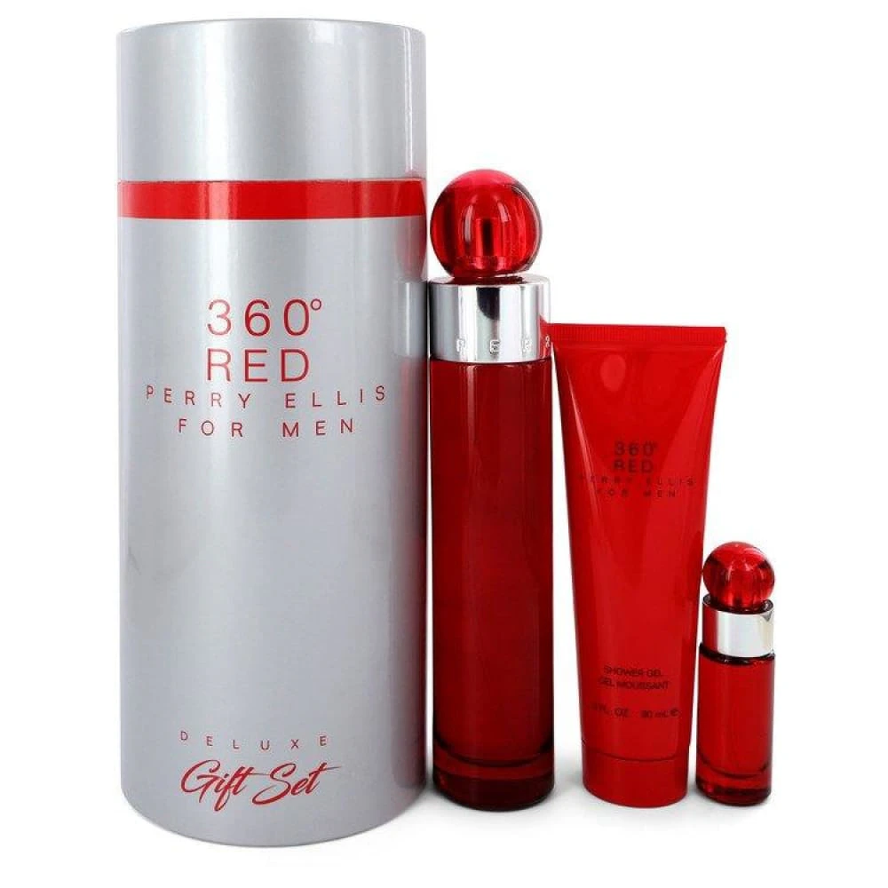 360 Red Gift Set By Perry Ellis For Men - 3.4 Oz + .25 Oz Mini Edt + 3 Oz