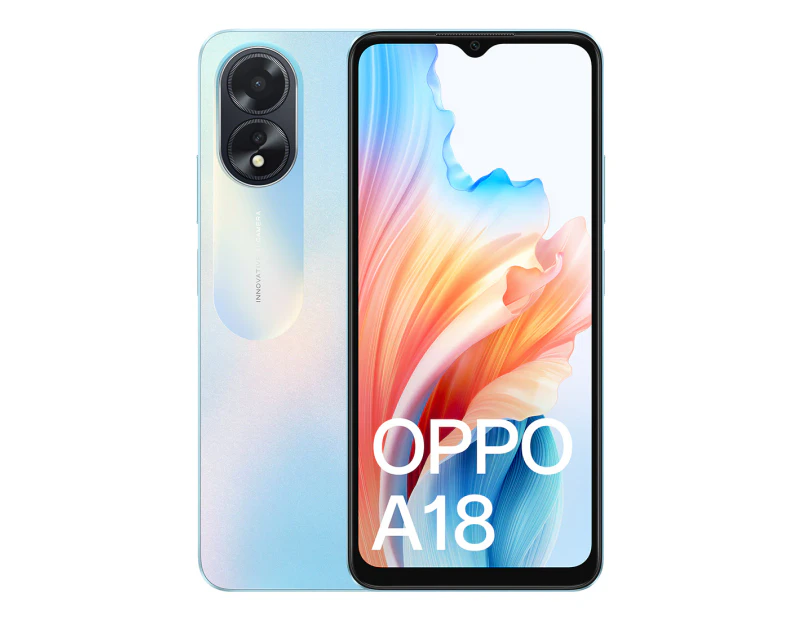 OPPO A18 6.56in HD+ LCD Sunlight Display Nano SIM 4GB RAM 128GB Phone - Glowing Blue