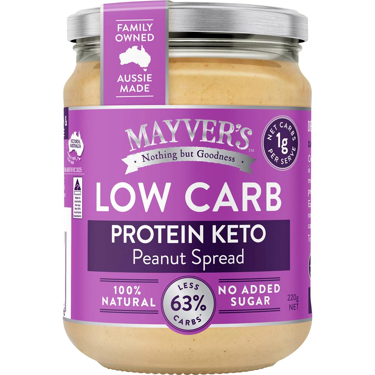 Mayvers Low Carb High Protein Keto Peanut Natural Spread 220g