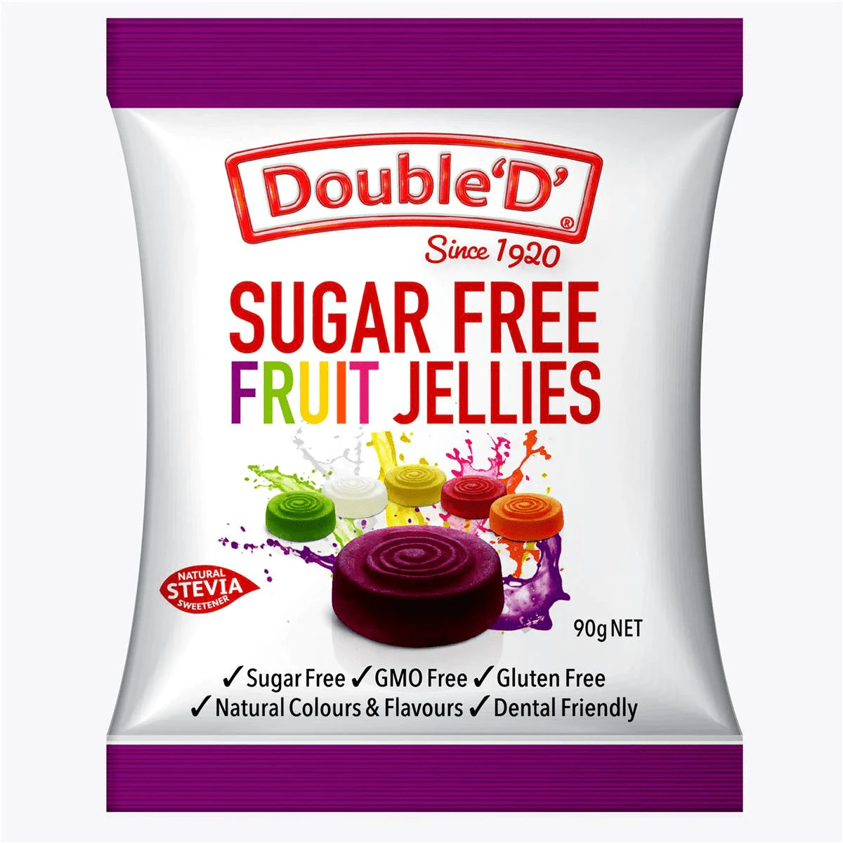 Double D Sugar Free Fruit Jellies Gummies Lollies Candy Bag 90g