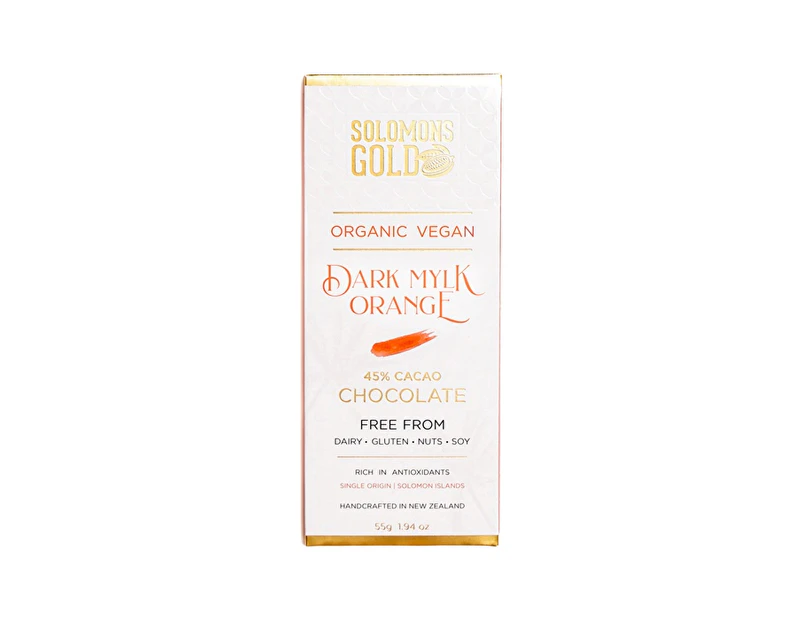 Solomons Gold Organic Vegan Dark Mylk Orange Chocolate (45% Cacao) 55g