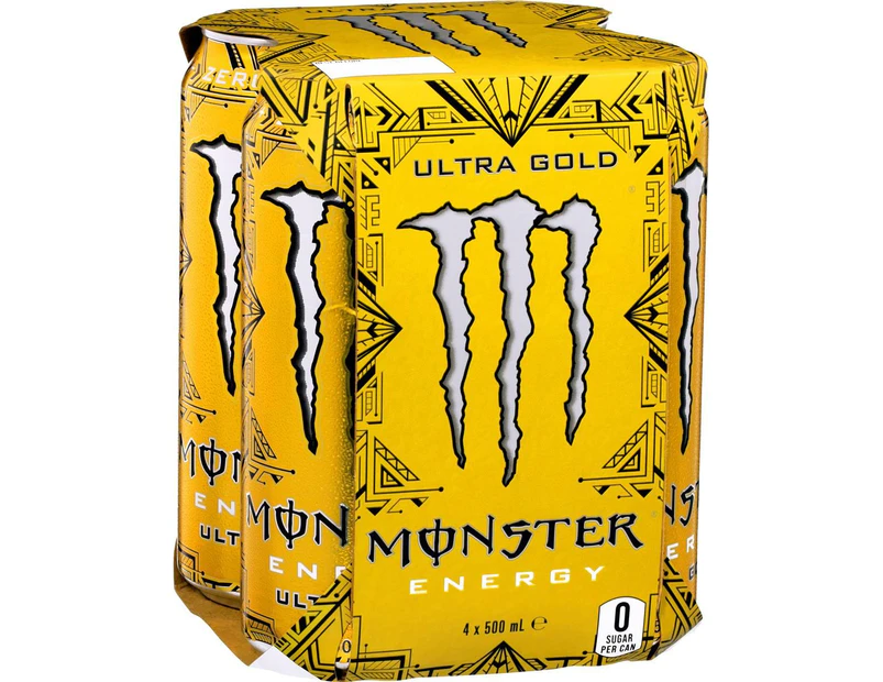 Monster Energy Zero Sugar Ultra Gold Drink Can 500ml X 4 Pack