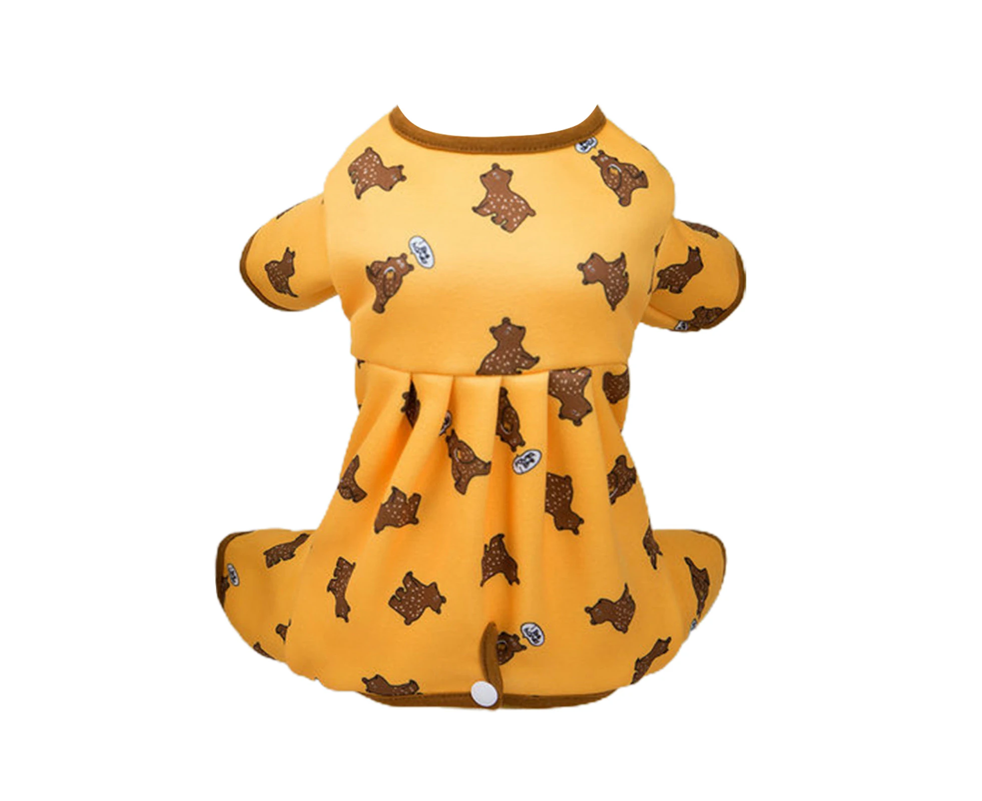 Pet Clothes Soft Durable Hemming Cartoon Pictures Comfortable Little Bear Print Keep Warm Wrap Belly Four Leggings Pet Costume for Teddy-Yellow Cotton