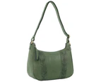 Pierre Cardin Herringbone Embossed Leather Tassel Women's Cross Body Bag Green