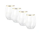 Gold Trim Plastic Stemless Wine Glasses 350ml (Pack of 4)