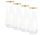 Gold Trim Plastic Stemless Champagne Glasses 250ml (Pack of 4)