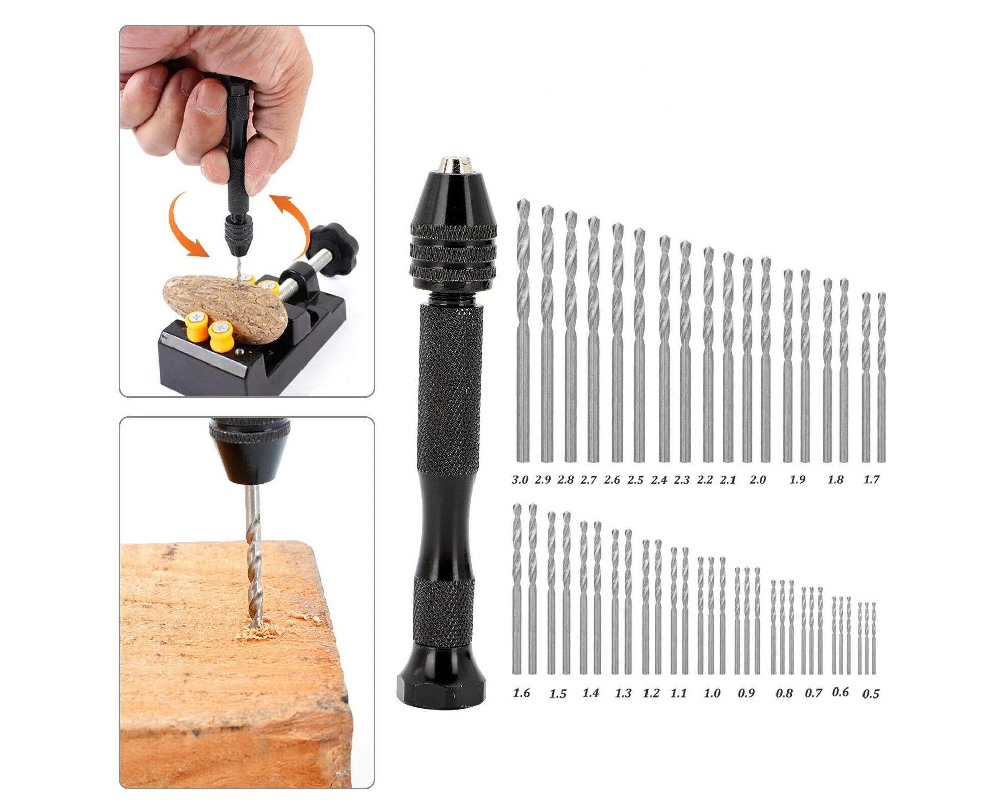 49PCS Mini hand drill Vise Hand Bits Twist Woodworking Set Precision Pin DIY