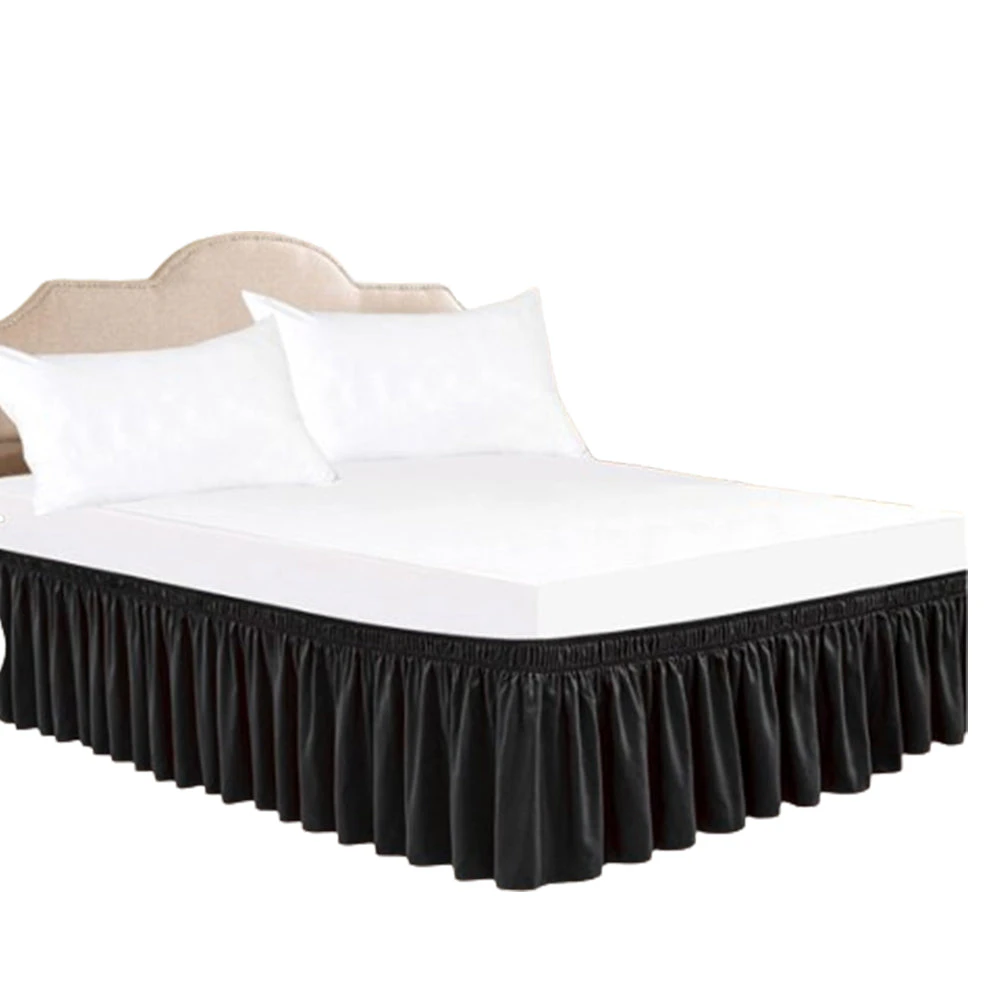 Wrap Around Bed Skirts Dust Ruffles Bed Skirt with Adjustable Elastic Belt Black