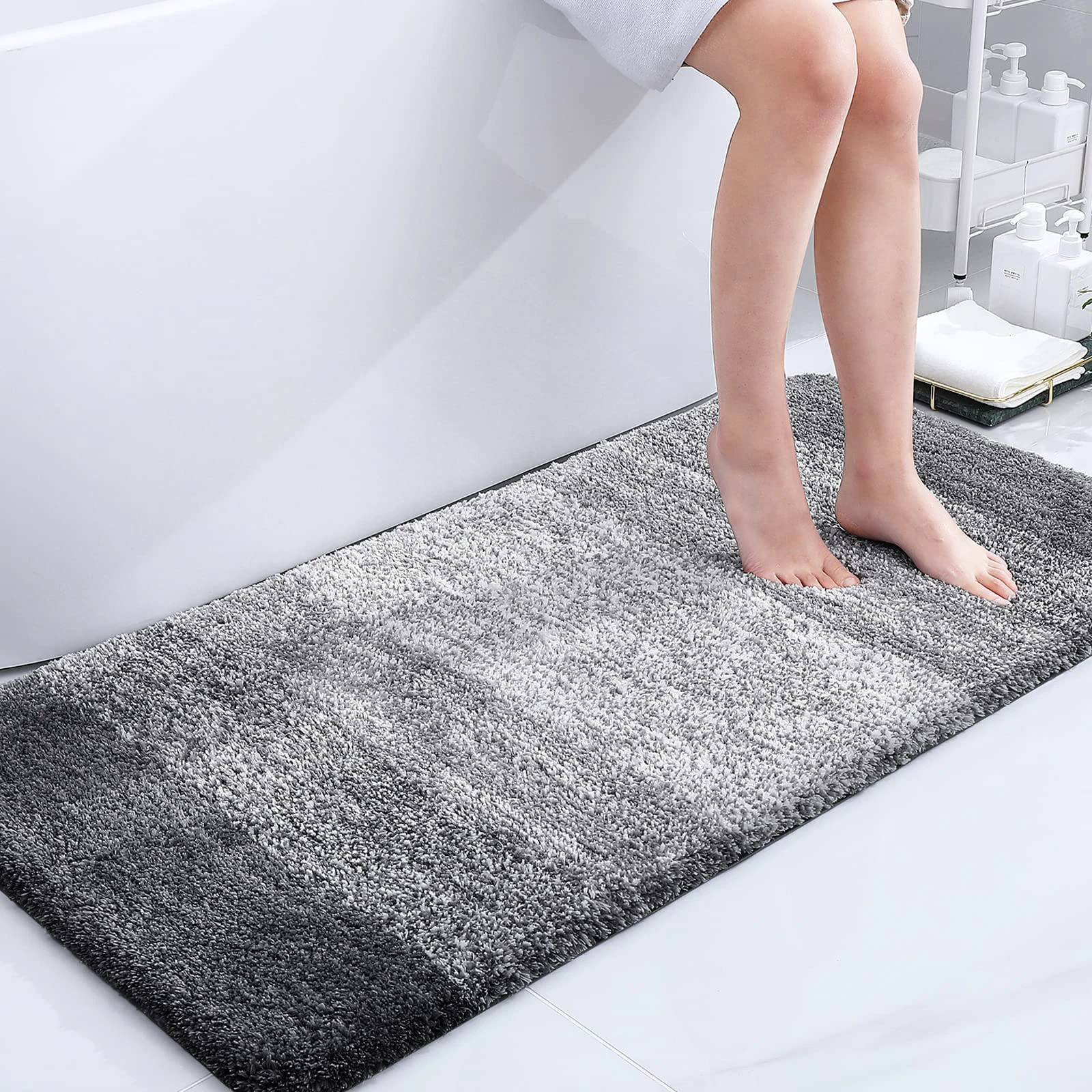 Luxury Bathroom Rug Mat Super Soft Plush Non Slip Bath Mats Ombre Bath Rugs for Bathroom - Grey