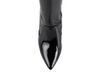 Savannah Knee High Boots - Black Patent Stretch