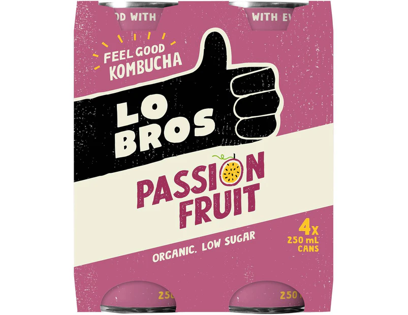 Lo Bros Kombucha Passionfruit Cans 250ml X 4 Pack