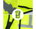 Hi Vis Safety Vest Reflective High Visibility Tape Zip Up Workwear Pocket Night - Fluro Green