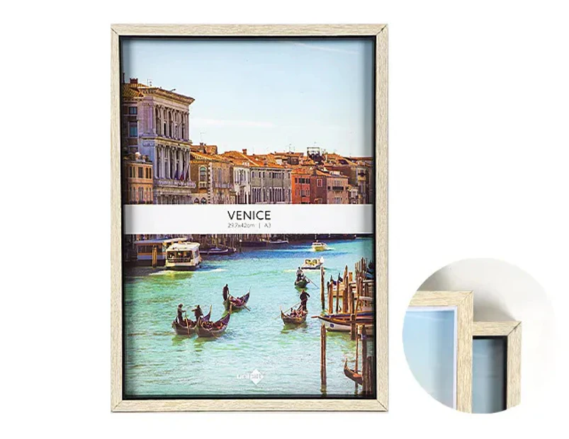 4 x VENICE NATURAL DIPLOMA PICTURE FRAME A3 Poster Photo Frame Display Wall Hang with Real Glass Tabletop Collage Picture Frames Set 2 Assorted Inner