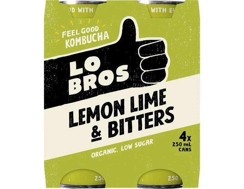 Lo Bros Kombucha Lemon Lime and Bitters Cans 250ml X 4 Pack