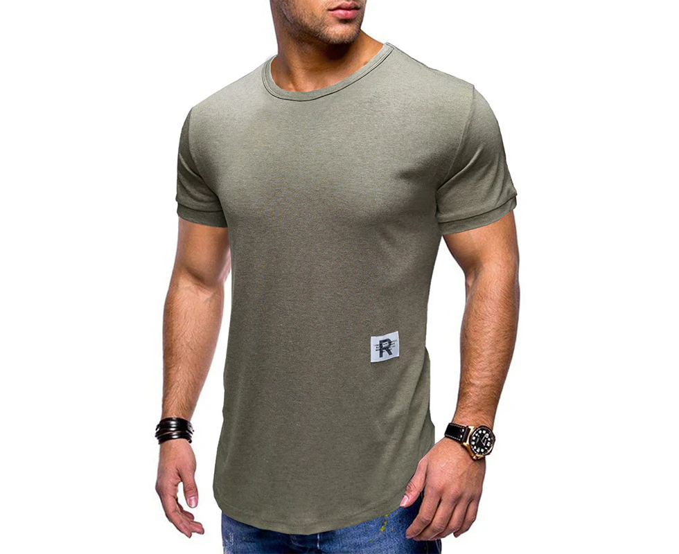 WeMeir Men's Short Sleeve T-shirts Casual Muscle Gym Workout Athletic Shirts Cotton Blended Tee Tops for Men - Khaki