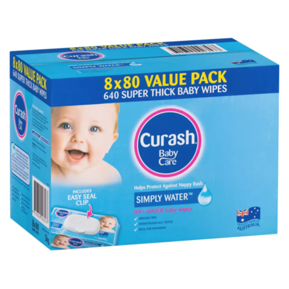 Curash Soft Baby Wipes Newborn Simply Water Sensitive Skin 640 Pack Not Flushable