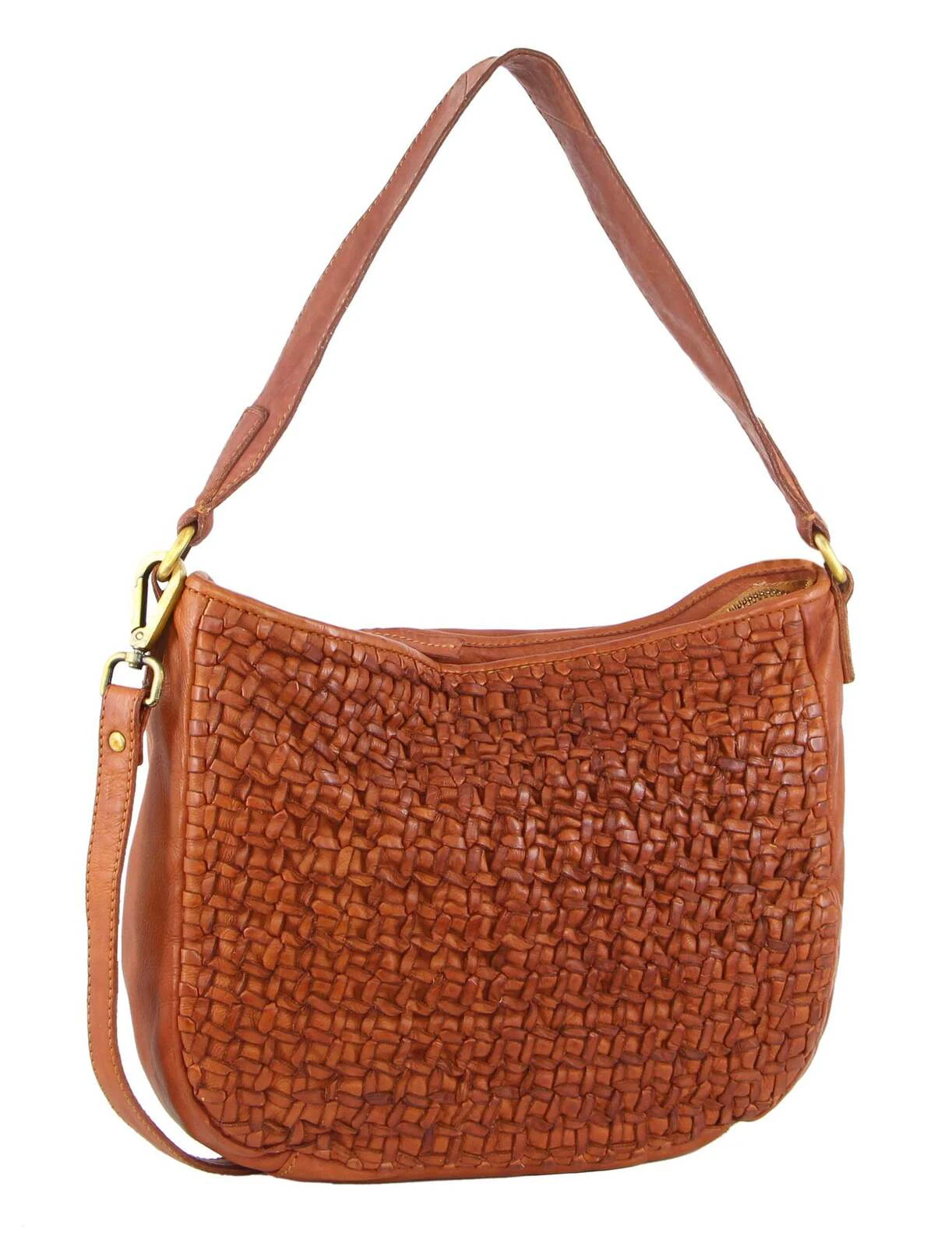 Pierre Cardin Woven Leather Ladies Crossbody Messenger Bag Travel - Cognac