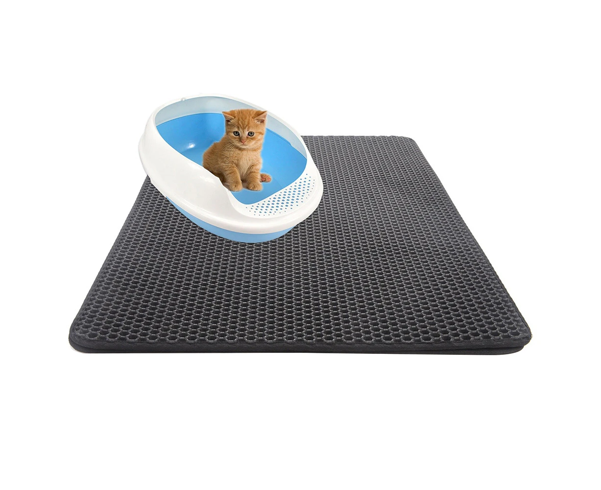 Double Layer Honeycomb Cat Litter Trapper Mat Pet Dog Pad Cushion Rug-Black 45x60cm