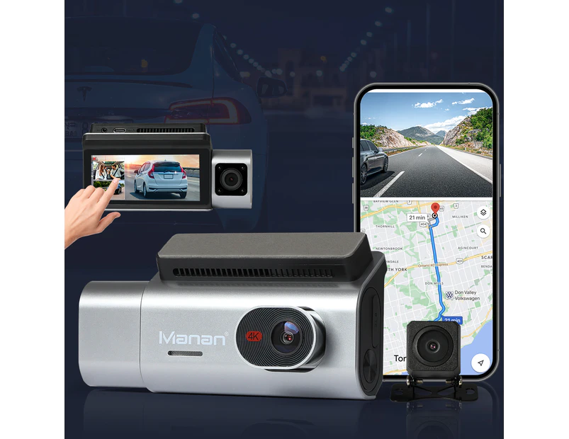 Maman 4K Dash Camera Front Rear Inside 3 Len Car Dashcam Recorder Wifi GPS 128G