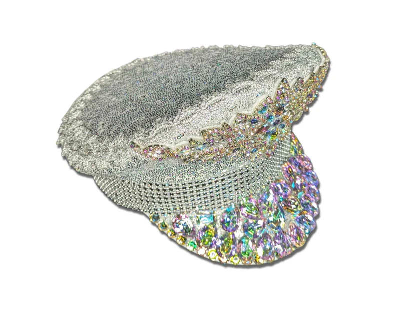 Jewelled Festival Hat (White with AB Crystals & Sequins) - Adult One Size