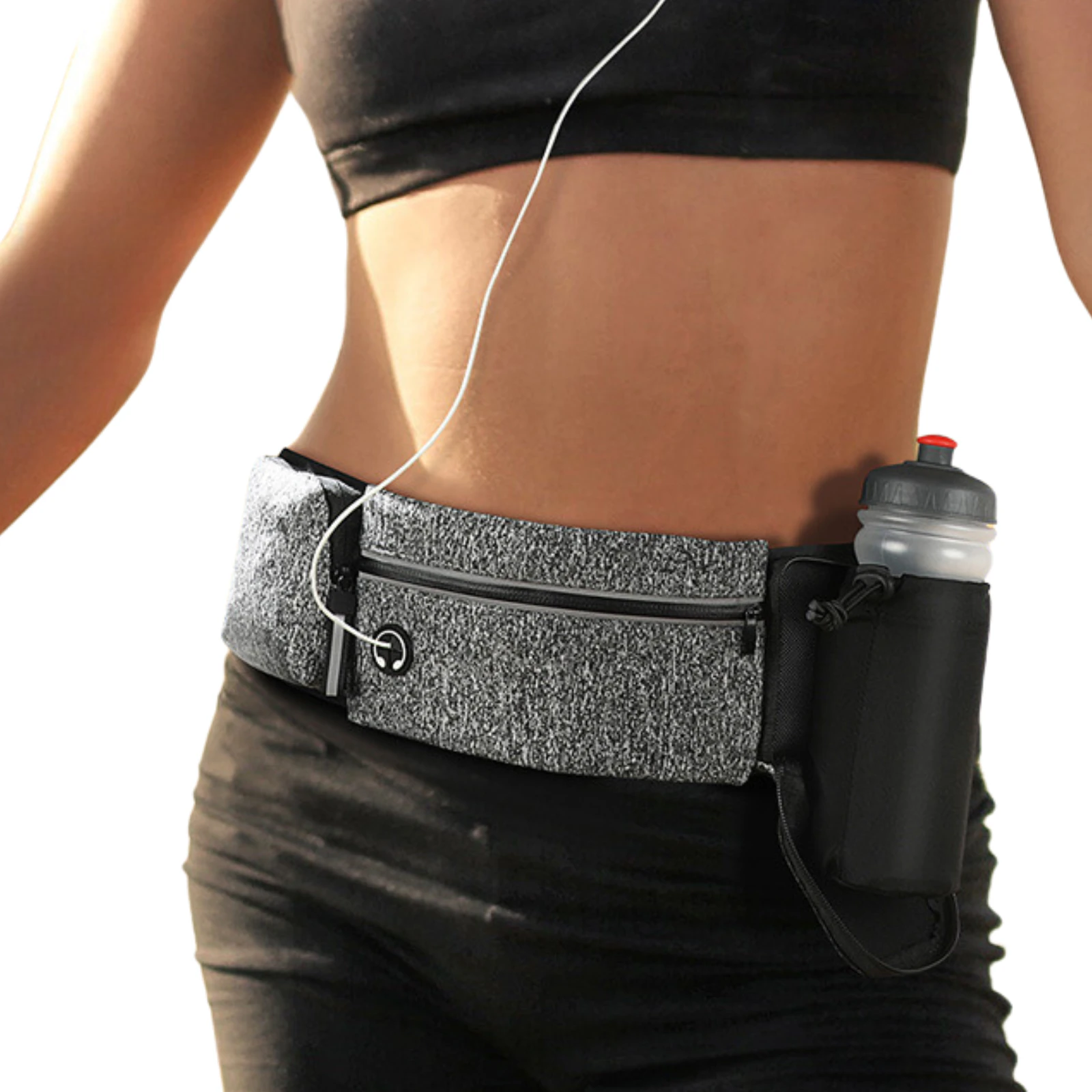 Running Belt Waistpack with Bottle Holder - Bum Bag Fanny Pack - Lightweight and QuickDry - OZ Smart - Charcoal