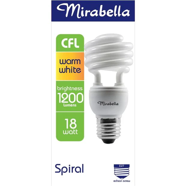 Mirabella E27 18W Spiral CFL Bulb - Warm White