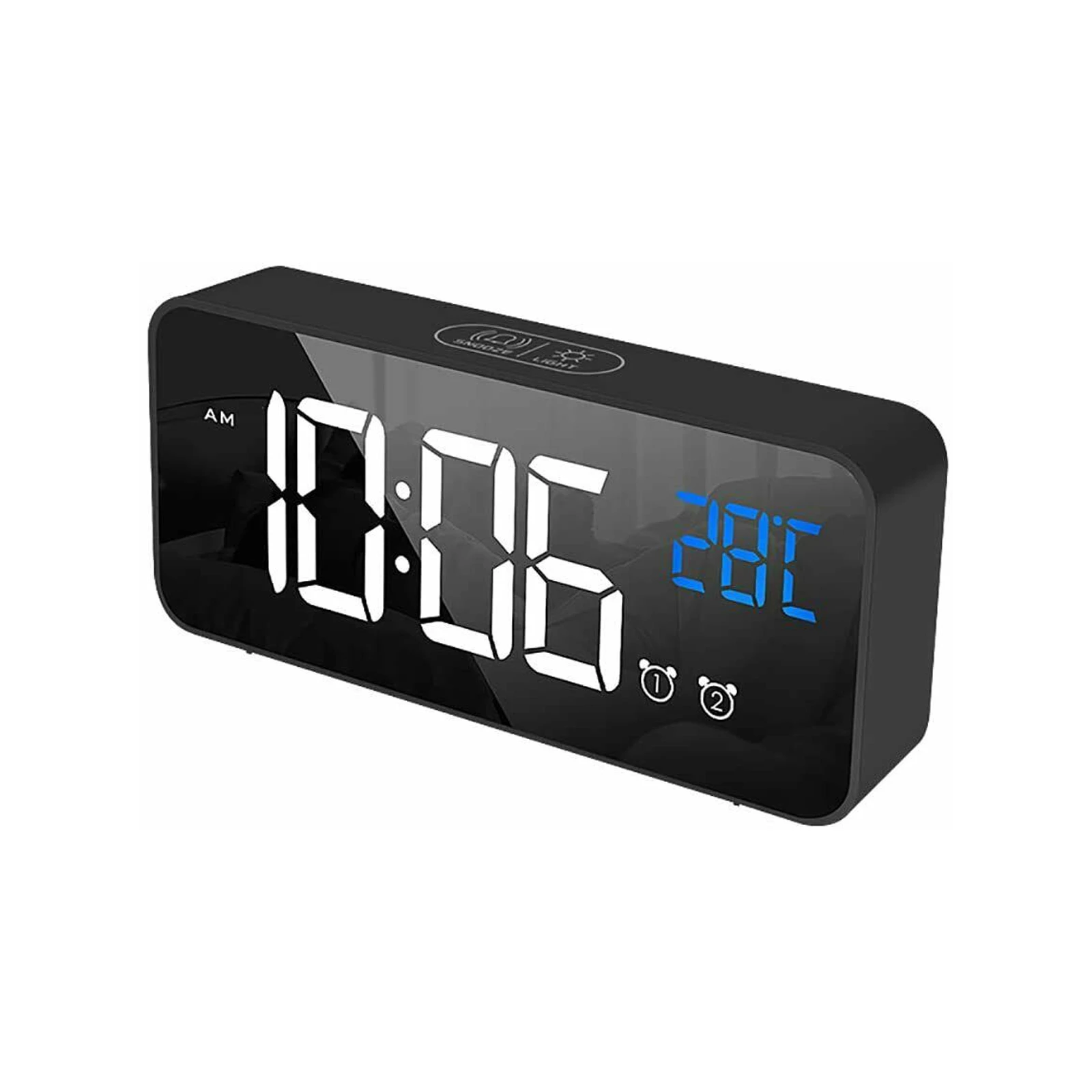 TODO LED Digital Alarm Clock Temperature Music Alarm USB Rechargeable - Black