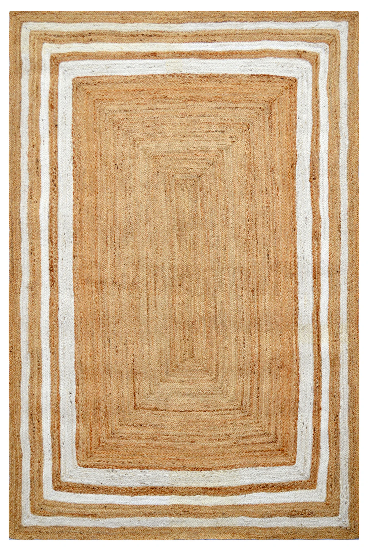 Salinas Borders Beige Ivory Hand-Woven Natural Jute Rug - 3 Sizes - Multicoloured