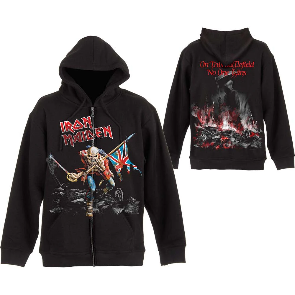 Iron Maiden Unisex Zipped Hoodie: Scuffed Trooper (Back Print)