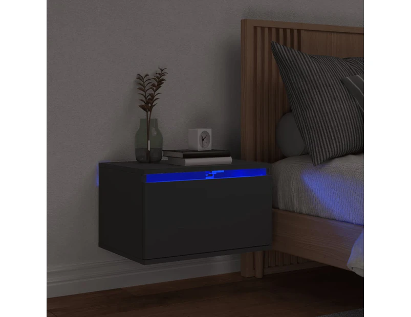 vidaXL Wall-mounted Bedside Cabinet with LED Lights Black