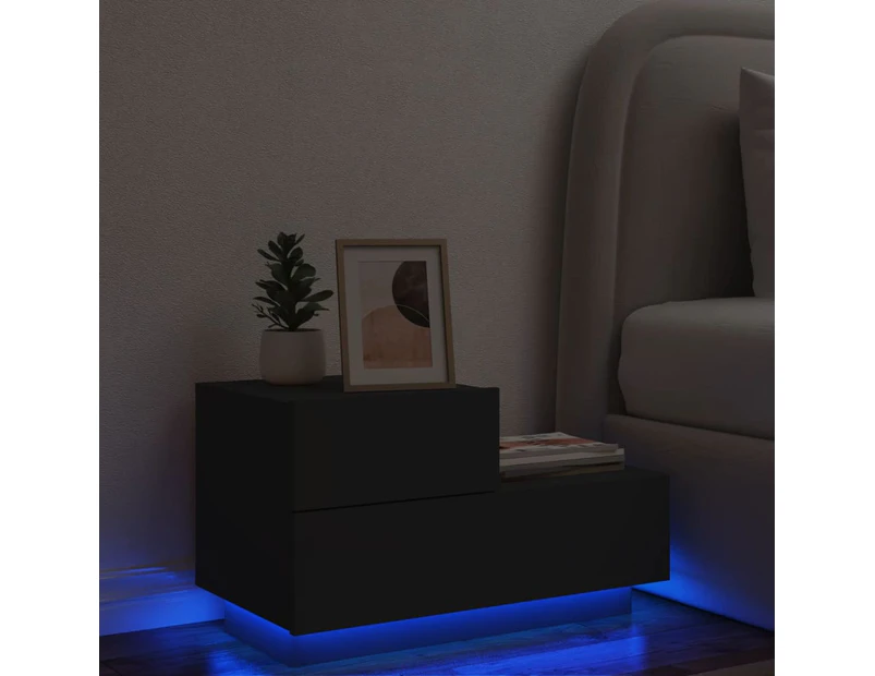 vidaXL Bedside Cabinet with LED Lights Black 70x36x40.5 cm