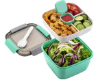 Lunch Box Leak-Proof Bento Box Salad Container With Dressing Container 3 Compartments Salad Box-To-Go For Salads And Snacks, Lunch Box Microwave Heating Fo