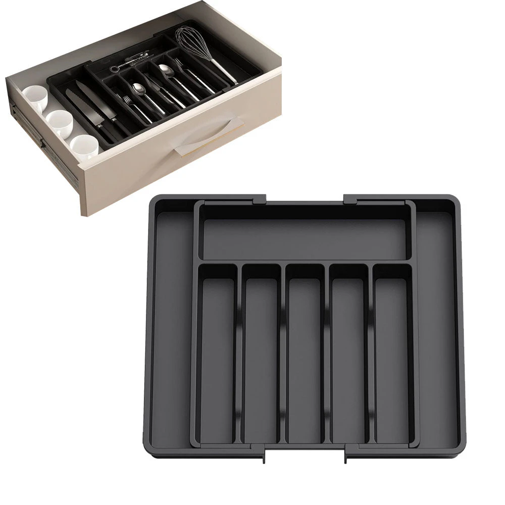 Expandable Utensil Tray Kitchen Cutlery Drawer Organizer Multipurpose Drawer Storage Tray Black