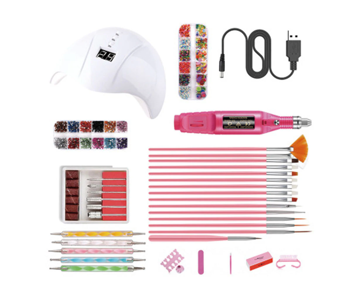 Portable USB Electric Nail Drill Set Polish Pen File Kit, 36W UV LED Nail Lamp Gel Manicure Dryer Lamp, Acrylic Nail 3D Art Drill Dryer Manicure-White