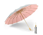 Compact Sun Rain UV Umbrella (UPF50+) with Reinforced Golden Fiberglass Ribs - Heat Reflective Coating - Multi-Seasonal Use - OZ Smart - Silver/Pink