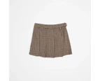 Target Check Pleat Mini Skirt - Brown