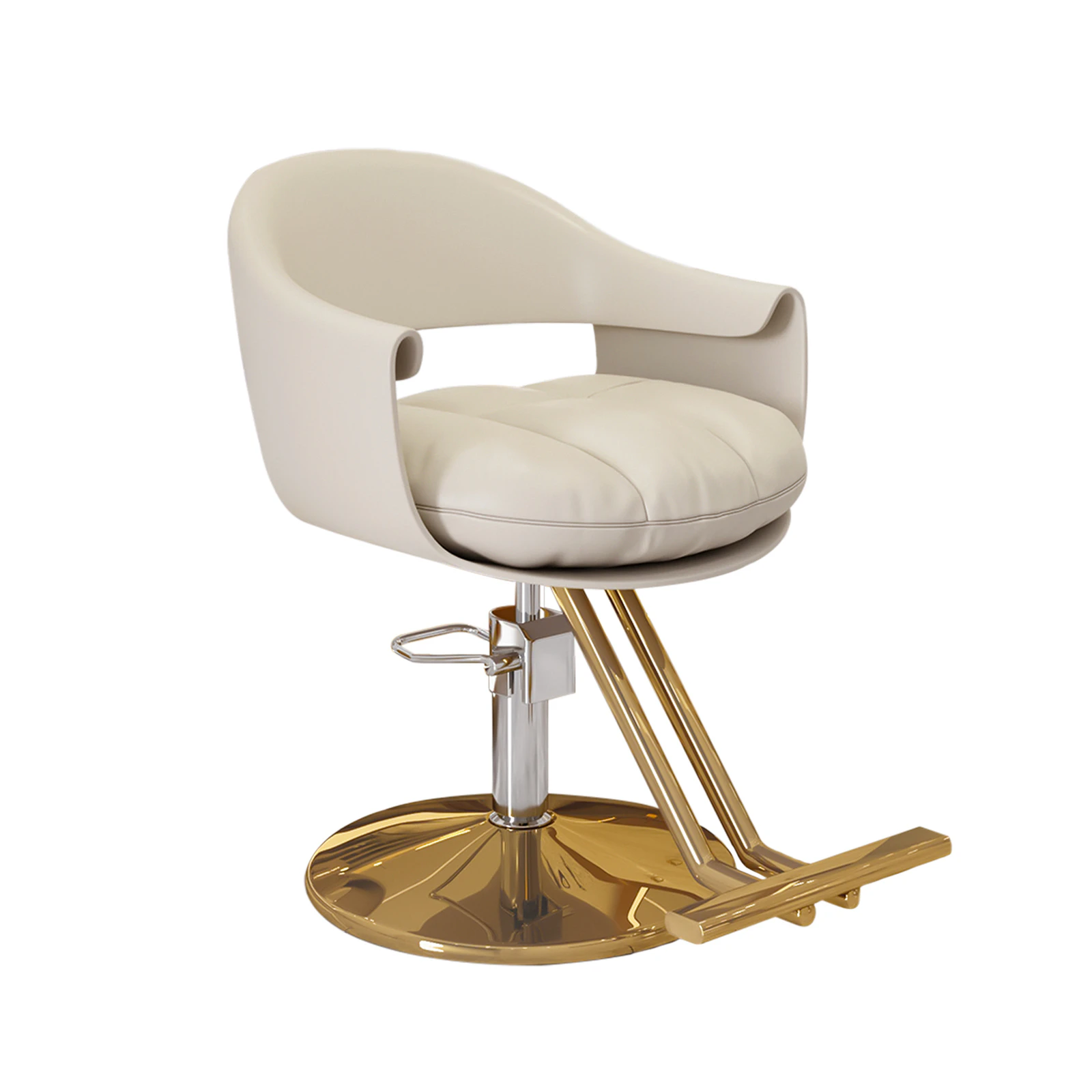 Lauft Salon Stool Swivel Chair Backrest Barber Hair Dresser Chair Hydraulic Lift - Cream White