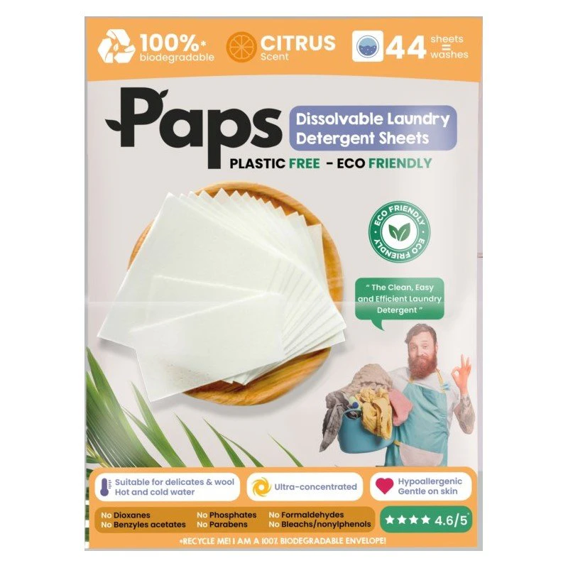 Paps Dissolvable Laundry Detergent Sheets Scent: Citrus