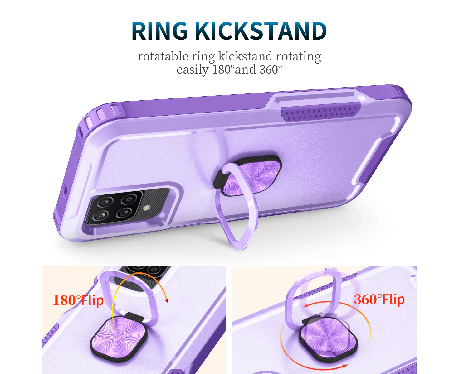 CD 360 Degree Rotating Ring Kickstand Shockproof Cases for Samsung Galaxy A32 A12 5G-Purple