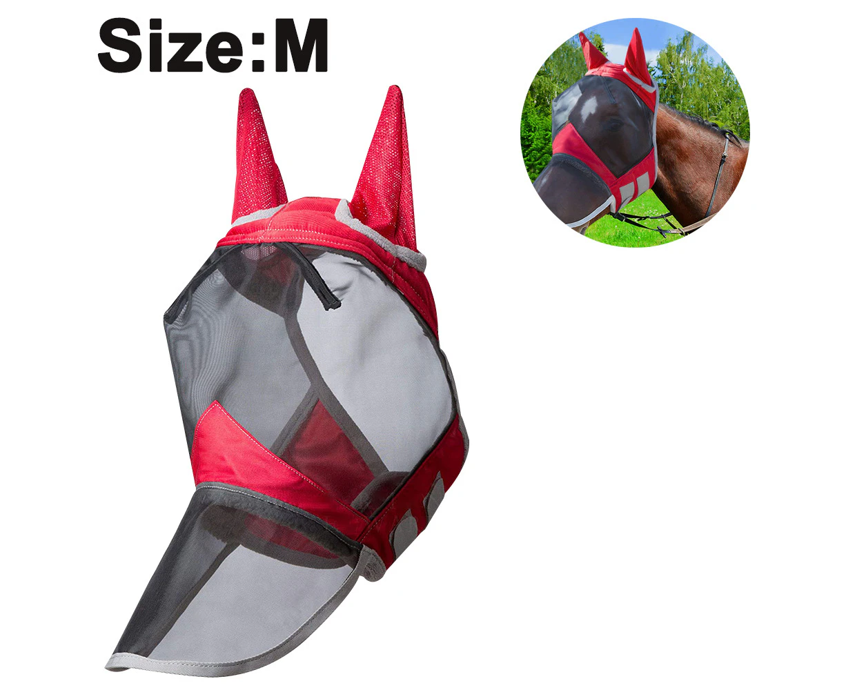 Comfortable anti-mosquito horse face mask Fly Mask Horse Fly Mask Long Nose - Red